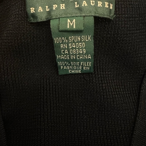 Lauren Ralph Lauren Black Cardigan M 100% Spun Silk Knit Classic Sweater - Picture 7 of 8